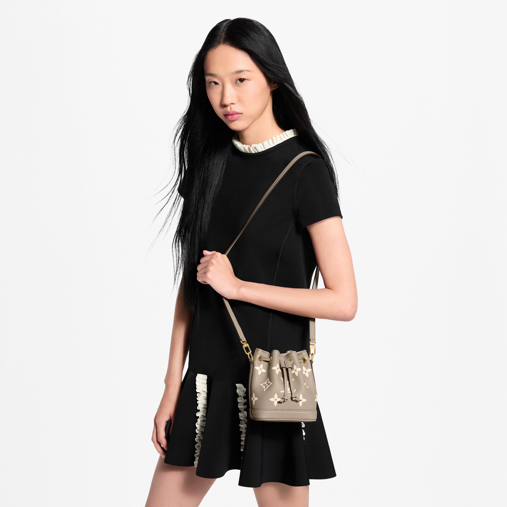 Nano Noé Bag - Luxury Bicolour Monogram Empreinte Leather Grey
